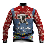 Just A Girl Who Loves Christmas And Cows Christmas Baseball Jacket Funny Xmas Holiday Patterns - Wonder Print Shop