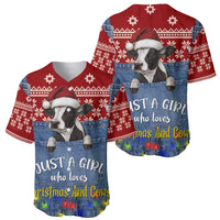 Just A Girl Who Loves Christmas And Cows Christmas Baseball Jersey Funny Xmas Holiday Patterns - Wonder Print Shop