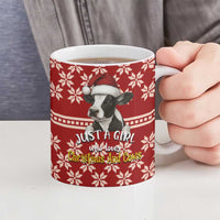 Just A Girl Who Loves Christmas And Cows Christmas Ceramic Mug Funny Xmas Holiday Patterns - Wonder Print Shop