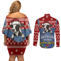 Just A Girl Who Loves Christmas And Cows Christmas Couples Matching Off Shoulder Short Dress and Long Sleeve Button Shirt Funny Xmas Holiday Patterns - Wonder Print Shop