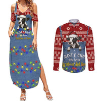 Just A Girl Who Loves Christmas And Cows Christmas Couples Matching Summer Maxi Dress and Long Sleeve Button Shirt Funny Xmas Holiday Patterns - Wonder Print Shop