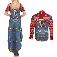 Just A Girl Who Loves Christmas And Cows Christmas Couples Matching Summer Maxi Dress and Long Sleeve Button Shirt Funny Xmas Holiday Patterns - Wonder Print Shop