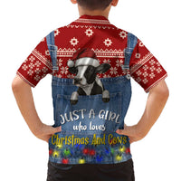 Just A Girl Who Loves Christmas And Cows Christmas Family Matching Off The Shoulder Long Sleeve Dress and Hawaiian Shirt Funny Xmas Holiday Patterns - Wonder Print Shop