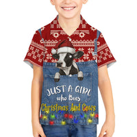 Just A Girl Who Loves Christmas And Cows Christmas Family Matching Off The Shoulder Long Sleeve Dress and Hawaiian Shirt Funny Xmas Holiday Patterns - Wonder Print Shop