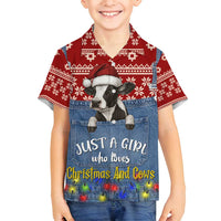 Just A Girl Who Loves Christmas And Cows Christmas Family Matching Off Shoulder Maxi Dress and Hawaiian Shirt Funny Xmas Holiday Patterns - Wonder Print Shop