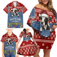Just A Girl Who Loves Christmas And Cows Christmas Family Matching Off Shoulder Short Dress and Hawaiian Shirt Funny Xmas Holiday Patterns - Wonder Print Shop