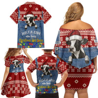 Just A Girl Who Loves Christmas And Cows Christmas Family Matching Off Shoulder Short Dress and Hawaiian Shirt Funny Xmas Holiday Patterns - Wonder Print Shop