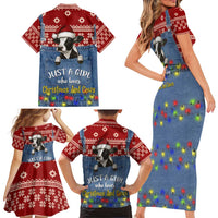 Just A Girl Who Loves Christmas And Cows Christmas Family Matching Short Sleeve Bodycon Dress and Hawaiian Shirt Funny Xmas Holiday Patterns - Wonder Print Shop