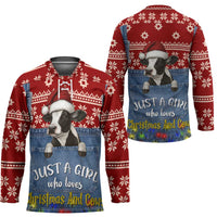 Just A Girl Who Loves Christmas And Cows Christmas Hockey Jersey Funny Xmas Holiday Patterns - Wonder Print Shop
