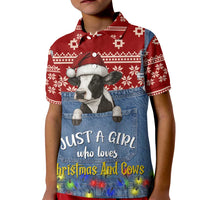 Just A Girl Who Loves Christmas And Cows Christmas Kid Polo Shirt Funny Xmas Holiday Patterns - Wonder Print Shop