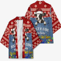 Just A Girl Who Loves Christmas And Cows Christmas Kimono Funny Xmas Holiday Patterns - Wonder Print Shop