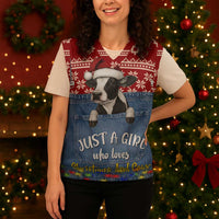 Just A Girl Who Loves Christmas And Cows Christmas Knitted V-Neck Vest Funny Xmas Holiday Patterns - Wonder Print Shop