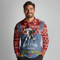 Just A Girl Who Loves Christmas And Cows Christmas Long Sleeve Polo Shirt Funny Xmas Holiday Patterns - Wonder Print Shop