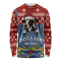 Just A Girl Who Loves Christmas And Cows Christmas Long Sleeve Shirt Funny Xmas Holiday Patterns - Wonder Print Shop