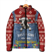 Just A Girl Who Loves Christmas And Cows Christmas Padded Jacket Funny Xmas Holiday Patterns - Wonder Print Shop