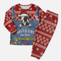 Just A Girl Who Loves Christmas And Cows Christmas Pajama Set Funny Xmas Holiday Patterns - Wonder Print Shop