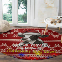 Just A Girl Who Loves Christmas And Cows Christmas Round Carpet Funny Xmas Holiday Patterns - Wonder Print Shop