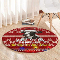 Just A Girl Who Loves Christmas And Cows Christmas Round Carpet Funny Xmas Holiday Patterns - Wonder Print Shop