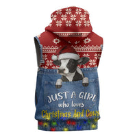 Just A Girl Who Loves Christmas And Cows Christmas Sleeveless Zip Hoodie Funny Xmas Holiday Patterns - Wonder Print Shop