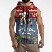Just A Girl Who Loves Christmas And Cows Christmas Sleeveless Zip Hoodie Funny Xmas Holiday Patterns - Wonder Print Shop