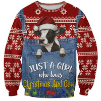 Just A Girl Who Loves Christmas And Cows Christmas Sweatshirt Funny Xmas Holiday Patterns - Wonder Print Shop