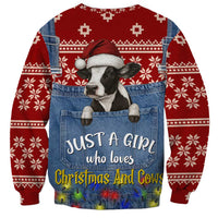 Just A Girl Who Loves Christmas And Cows Christmas Sweatshirt Funny Xmas Holiday Patterns - Wonder Print Shop