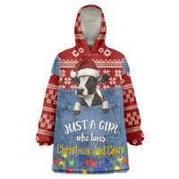 Just A Girl Who Loves Christmas And Cows Christmas Wearable Blanket Hoodie Funny Xmas Holiday Patterns - Wonder Print Shop
