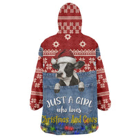 Just A Girl Who Loves Christmas And Cows Christmas Wearable Blanket Hoodie Funny Xmas Holiday Patterns - Wonder Print Shop