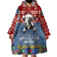 Just A Girl Who Loves Christmas And Cows Christmas Wearable Blanket Hoodie Funny Xmas Holiday Patterns - Wonder Print Shop