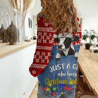 Just A Girl Who Loves Christmas And Cows Christmas Women Casual Shirt Funny Xmas Holiday Patterns - Wonder Print Shop