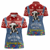 Just A Girl Who Loves Christmas And Cows Christmas Women Polo Shirt Funny Xmas Holiday Patterns - Wonder Print Shop