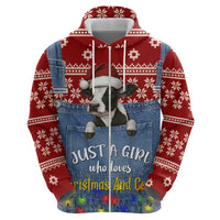 Just A Girl Who Loves Christmas And Cows Christmas Zip Hoodie Funny Xmas Holiday Patterns - Wonder Print Shop