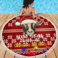 Just A Girl Who Loves Christmas And Goats Ugly Christma Beach Blanket Funny Xmas Holiday Patterns - Wonder Print Shop