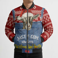 Just A Girl Who Loves Christmas And Goats Ugly Christma Bomber Puffer Jacket Funny Xmas Holiday Patterns - Wonder Print Shop