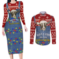 Just A Girl Who Loves Christmas And Goats Ugly Christma Couples Matching Long Sleeve Bodycon Dress and Long Sleeve Button Shirt Funny Xmas Holiday Patterns - Wonder Print Shop