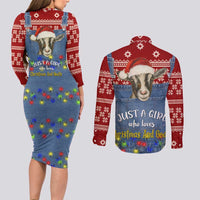 Just A Girl Who Loves Christmas And Goats Ugly Christma Couples Matching Long Sleeve Bodycon Dress and Long Sleeve Button Shirt Funny Xmas Holiday Patterns - Wonder Print Shop
