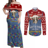 Just A Girl Who Loves Christmas And Goats Ugly Christma Couples Matching Off Shoulder Maxi Dress and Long Sleeve Button Shirt Funny Xmas Holiday Patterns - Wonder Print Shop