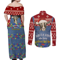 Just A Girl Who Loves Christmas And Goats Ugly Christma Couples Matching Off Shoulder Maxi Dress and Long Sleeve Button Shirt Funny Xmas Holiday Patterns - Wonder Print Shop
