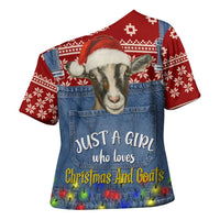 Just A Girl Who Loves Christmas And Goats Ugly Christma Cross Shoulder Shirt Funny Xmas Holiday Patterns - Wonder Print Shop
