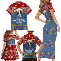 Just A Girl Who Loves Christmas And Goats Ugly Christma Family Matching Short Sleeve Bodycon Dress and Hawaiian Shirt Funny Xmas Holiday Patterns - Wonder Print Shop