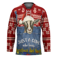 Just A Girl Who Loves Christmas And Goats Ugly Christma Hockey Jersey Funny Xmas Holiday Patterns - Wonder Print Shop
