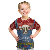 Just A Girl Who Loves Christmas And Goats Ugly Christma Kid T Shirt Funny Xmas Holiday Patterns - Wonder Print Shop