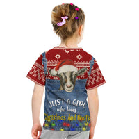 Just A Girl Who Loves Christmas And Goats Ugly Christma Kid T Shirt Funny Xmas Holiday Patterns - Wonder Print Shop