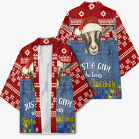 Just A Girl Who Loves Christmas And Goats Ugly Christma Kimono Funny Xmas Holiday Patterns - Wonder Print Shop