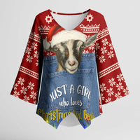 Just A Girl Who Loves Christmas And Goats Ugly Christma Kimono Sleeve Blouse Funny Xmas Holiday Patterns - Wonder Print Shop