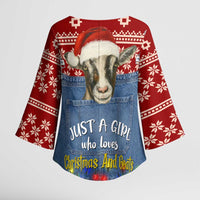 Just A Girl Who Loves Christmas And Goats Ugly Christma Kimono Sleeve Blouse Funny Xmas Holiday Patterns - Wonder Print Shop