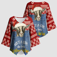 Just A Girl Who Loves Christmas And Goats Ugly Christma Kimono Sleeve Blouse Funny Xmas Holiday Patterns - Wonder Print Shop
