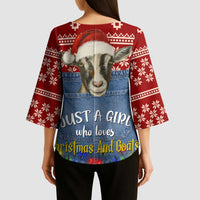 Just A Girl Who Loves Christmas And Goats Ugly Christma Kimono Sleeve Blouse Funny Xmas Holiday Patterns - Wonder Print Shop