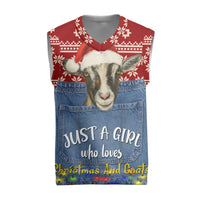 Just A Girl Who Loves Christmas And Goats Ugly Christma Christmas Knitted V-Neck Vest Funny Xmas Holiday Patterns - Wonder Print Shop