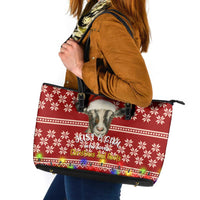 Just A Girl Who Loves Christmas And Goats Ugly Christma Leather Tote Bag Funny Xmas Holiday Patterns - Wonder Print Shop